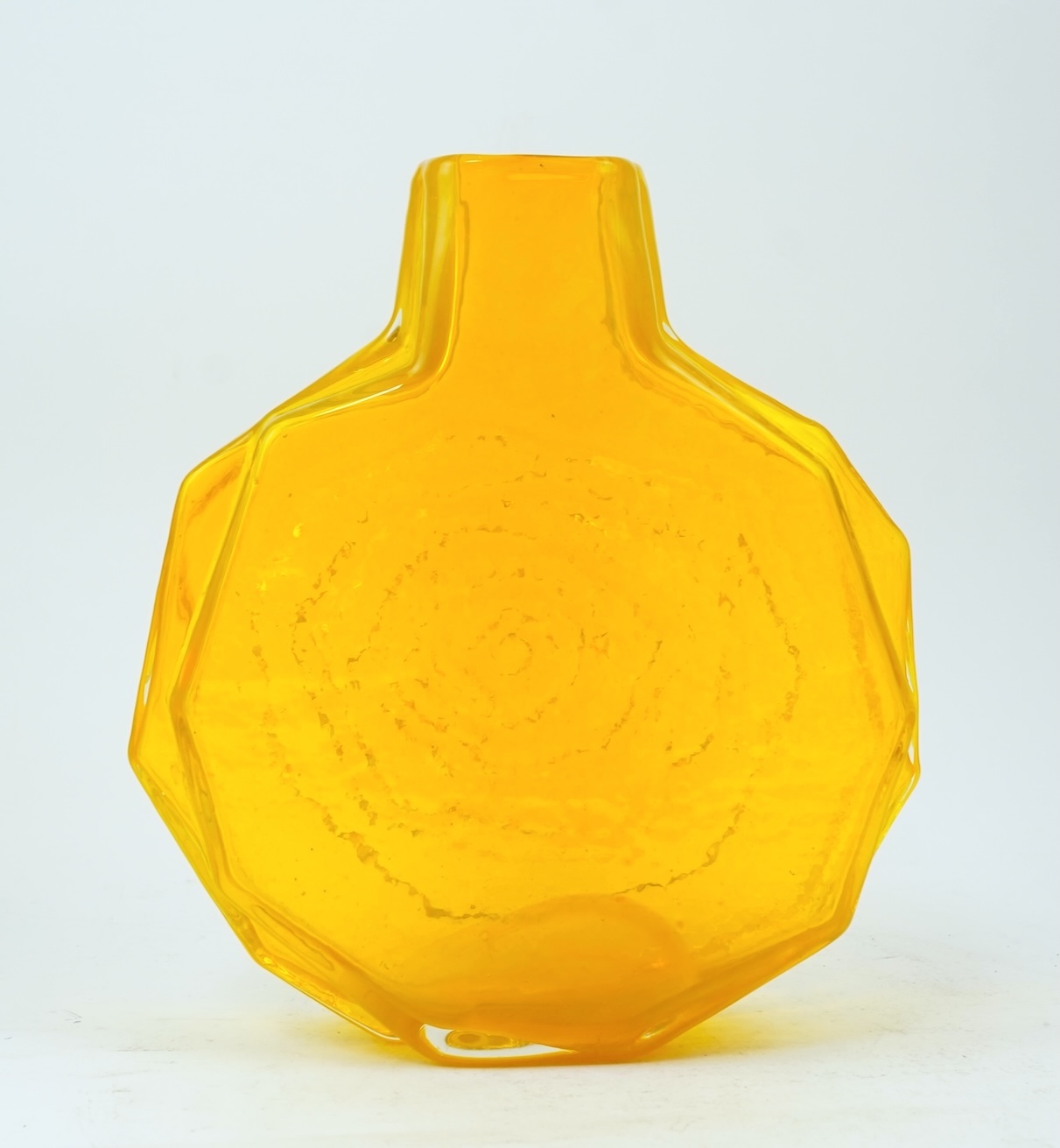 Whitefriars: A rare and possibly unique yellow Textured range 'Banjo' vase designed by Geoffrey Baxter
